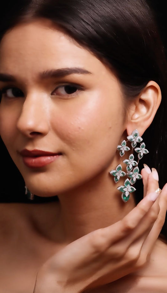 ER8984 - 18KT Gold Floral Vine Earrings with Diamonds and Green Stones – Gehna Jewellers