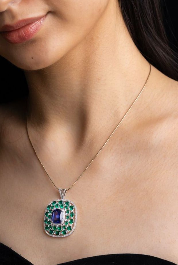 PS1828 – 18KT Cushion-Cut Blue Stone Pendant – Gehna Jewellers