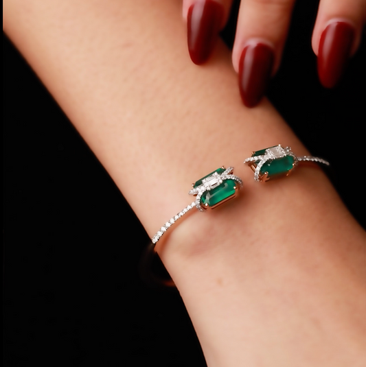 Twin Halo Diamond Open Bracelet