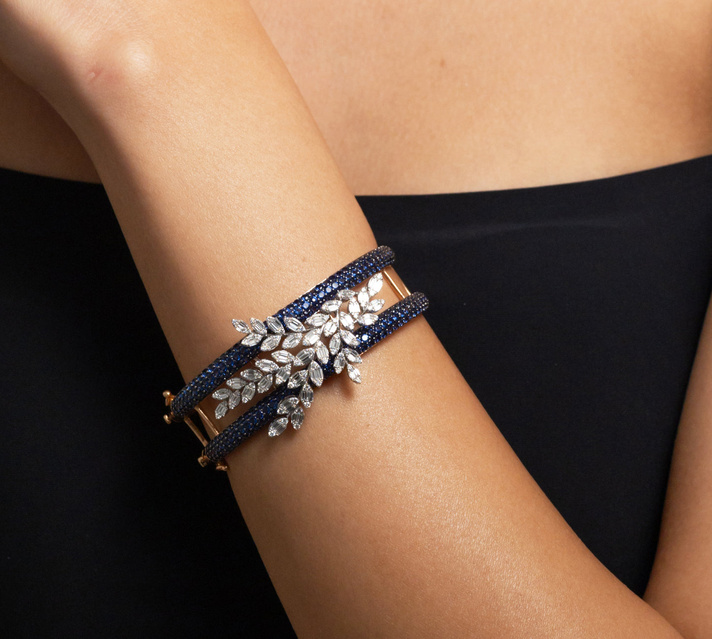 Midnight Bloom Diamond & Blue Gemstone Bracelet