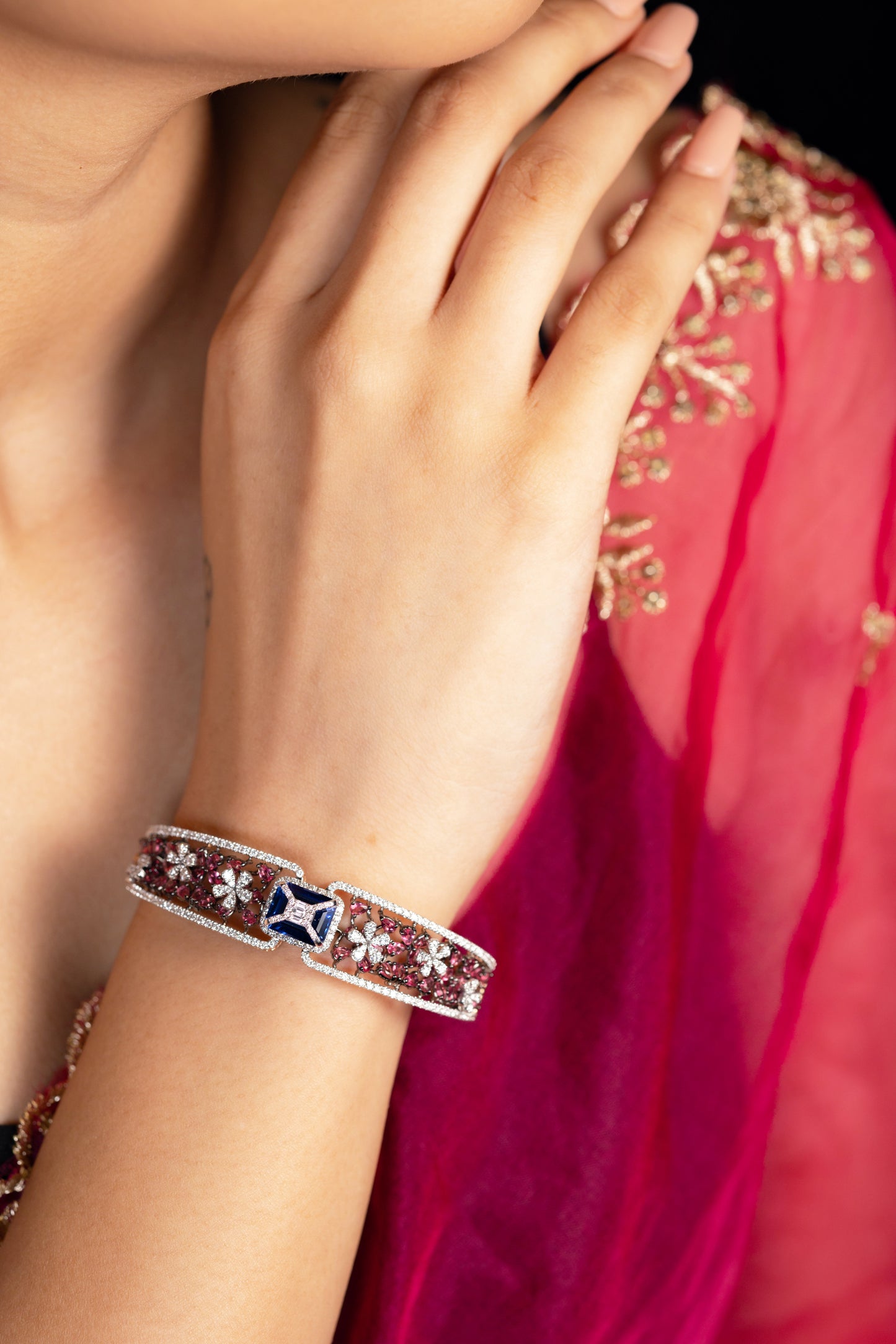 Flora Lattice Diamond & Blue Enamel Bracelet