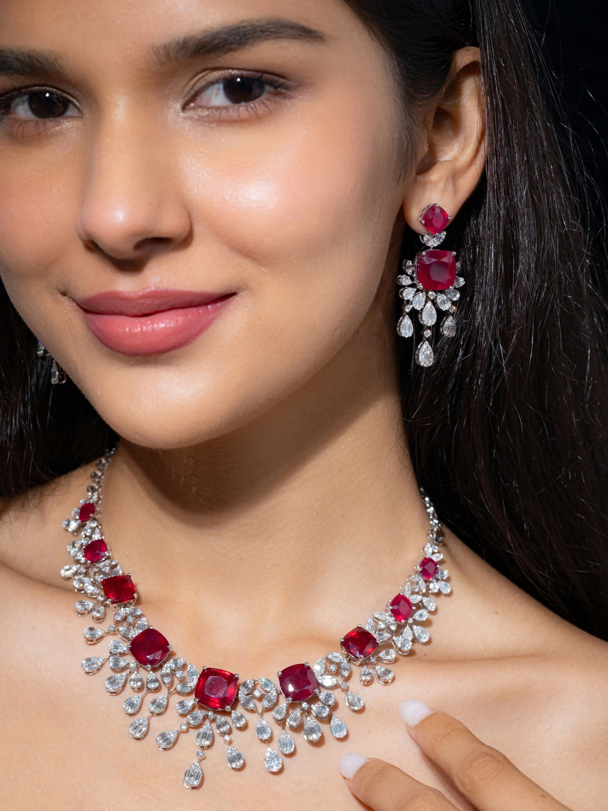 Ruby Cascade Necklace Set