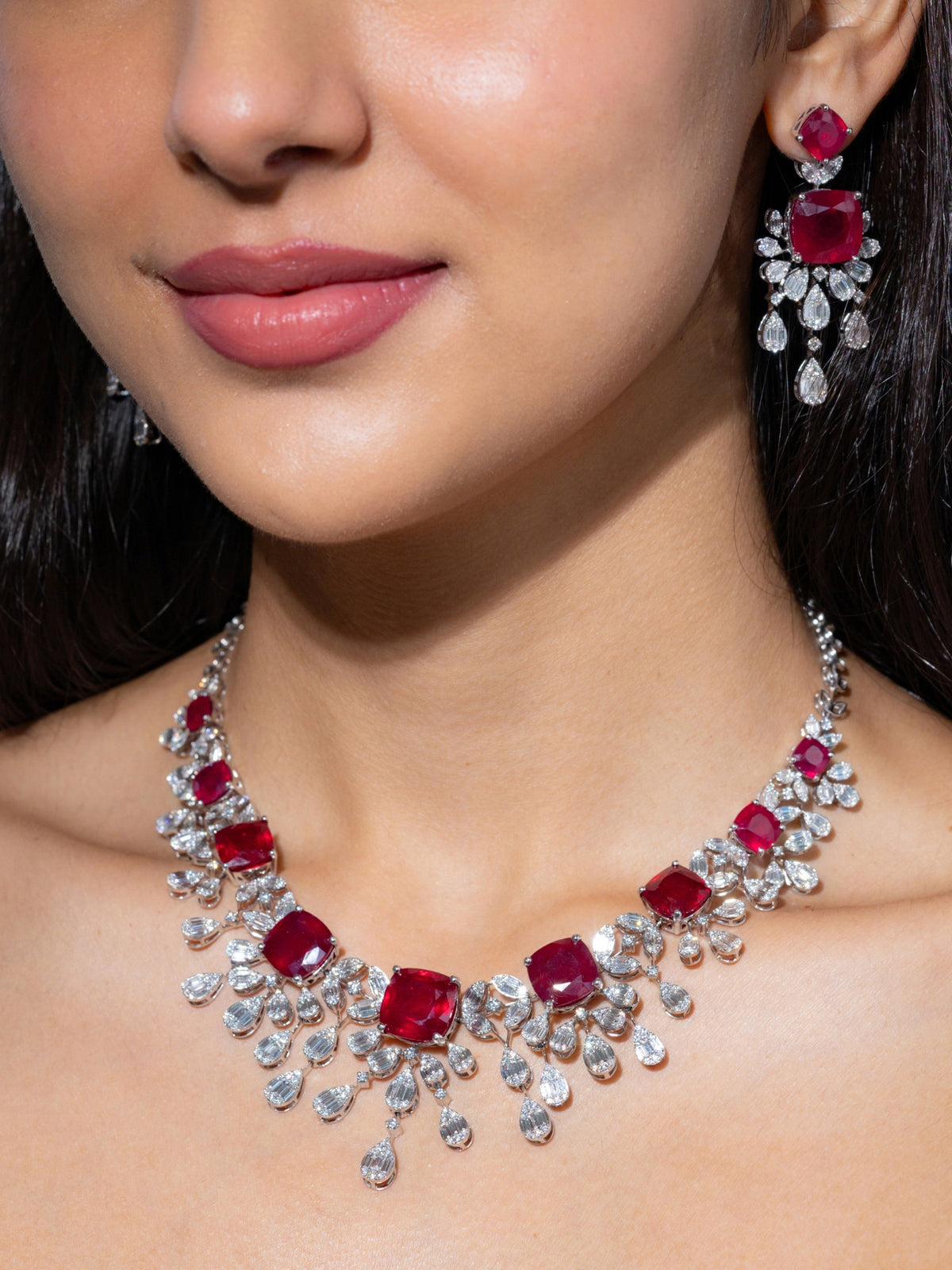 Ruby Cascade Necklace Set