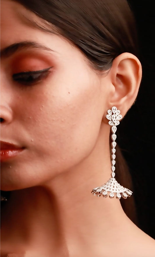 ER7815 - 18KT Diamond Jhumka Earrings with Lotus-Inspired Cascade – Gehna Jewellers