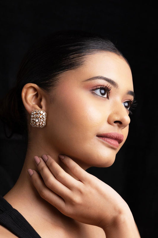 ER9012 - 18KT Gold Mirror-Polish Polki Stud Earrings with LAKH Setting – Gehna Jewellers