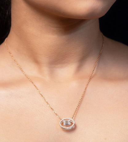 PS1681 - 18KT Diamond Double Halo Pendant Set – Gehna Jewellers