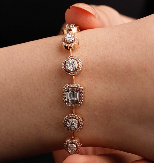 Multicut Diamond Cascade Bracelet with Padlock Charm