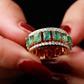 Emerald and Diamond Wide Gold Band