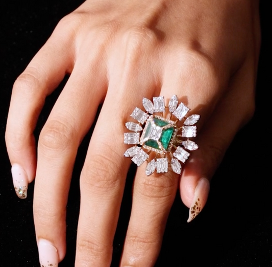 Exploding Emerald-Cut Diamond Ring