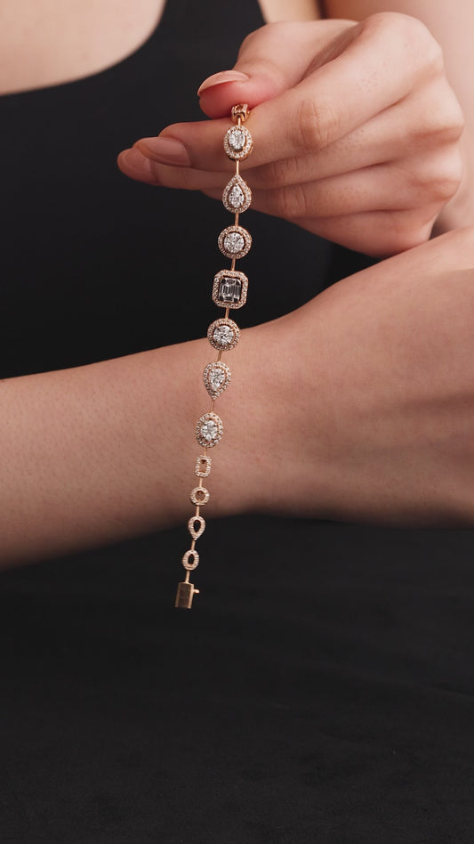 Multicut Diamond Cascade Bracelet with Padlock Charm