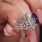 Violet Vault Ring – Pear-Shaped Hydro Blue Stone with Diamond Halo – Gehna Jewellers